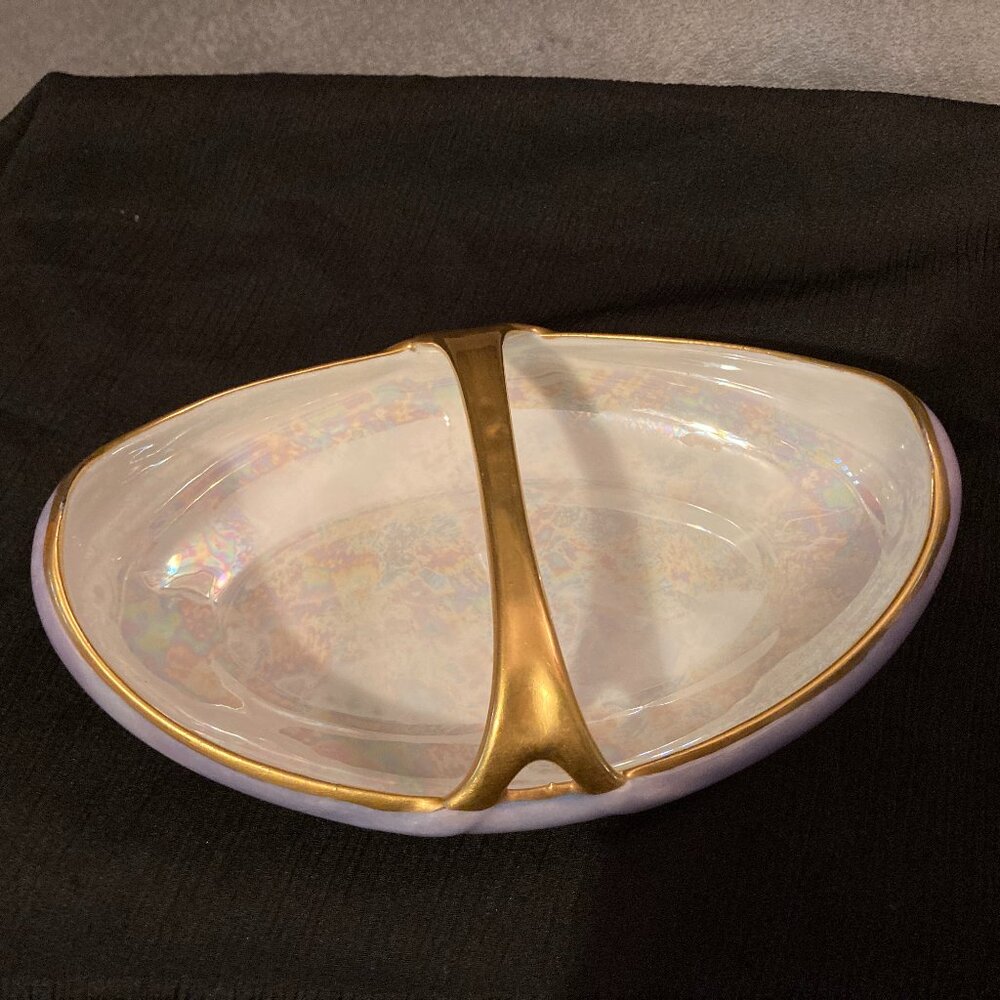 VTG 1930's Bavaria Hutschenreuther Selb LHS Purple Iridescent CandyDish-6.5"-EUC